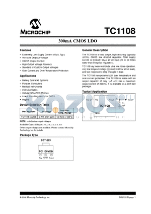 TC1108 datasheet - 300mA CMOS LDO