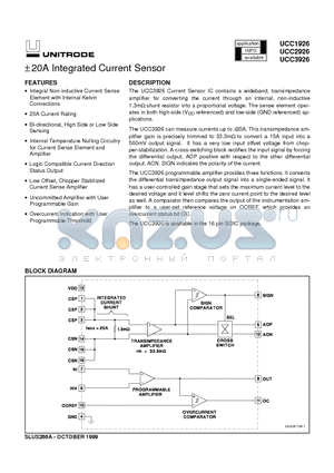 UCC2926DSTR datasheet - a 20A Integrated Current Sensor