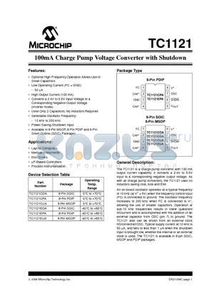 TC1121 datasheet - 100mA Charge Pump Voltage Converter with Shutdown