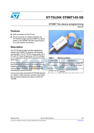 ST-TSLINK datasheet - STM8T14x device programming