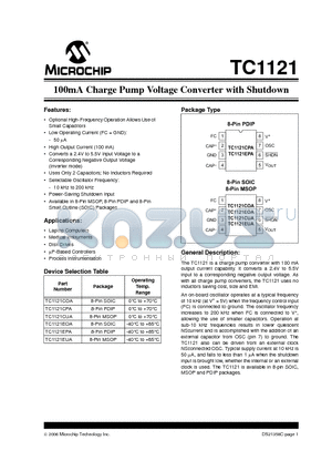TC1121CPA datasheet - 100mA Charge Pump Voltage Converter with Shutdown