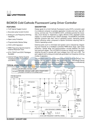 UCC2972 datasheet - BiCMOS Cold Cathode Fluorescent Lamp Driver Controller