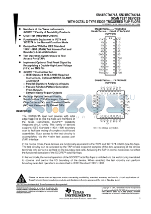 SN74BCT8374ADWG4 datasheet - SCAN TEST DEVICES WITH OCTAL D-TYPE EDGE-TRIGGERED FLIP-FLOPS