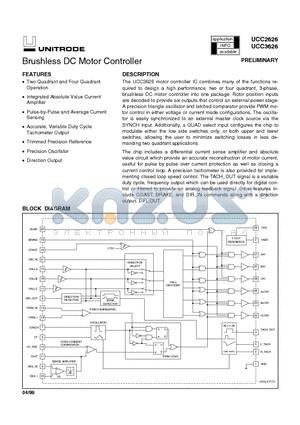 UCC3626 datasheet - Brushless DC Motor Controller