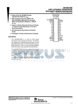 SN74BCT899DWR datasheet - 9-BIT LATCHABLE TRANSCEIVER WITH PARITY GENERATOR/CHECKER