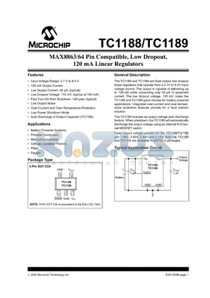 TC1189 datasheet - MAX8863/64 Pin Compatible, Low Dropout, 120 mA Linear Regulators