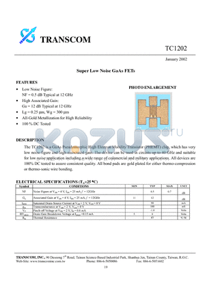 TC1202 datasheet - Super Low Noise GaAs FETs