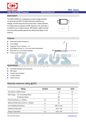 SES3V3D923-2U datasheet - Ultra Small ESD Protector