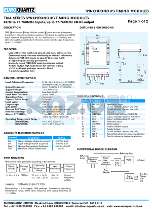 TMA datasheet - TMA SERIES SYNCHRONOUS TIMING MODULES