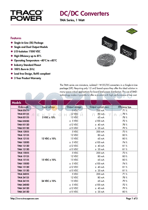 TMA0515S datasheet - DC/DC Converters