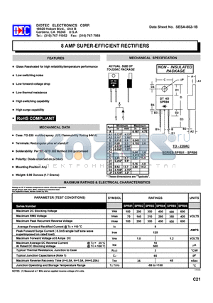 SESA-802-1B datasheet - 8 AMP SUPER-EFFICIENT RECTIFIERS