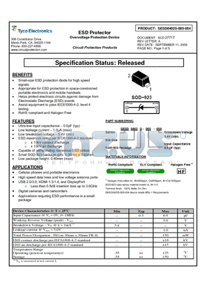 SESD0402S-005-054 datasheet - ESD Protector Overvoltage Protection Device