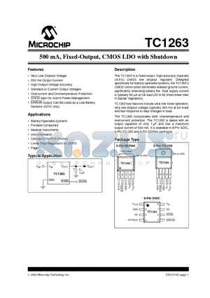 TC1263-3.0VOA datasheet - 500 mA, Fixed-Output, CMOS LDO with Shutdown