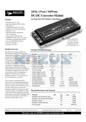 VI-982405 datasheet - 24Vin / 2Vout / 160Watts DC-DC Converter Module