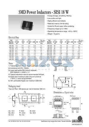 SESI18M33 datasheet - SMD Power Indutors -SESI 18 W