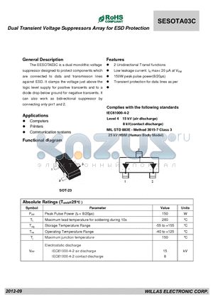 SESOTA03C datasheet - Dual Transient Voltage Suppressors Array for ESD Protection