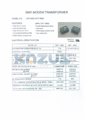 SET-0901 datasheet - SMD MODEM TRANSFORMER