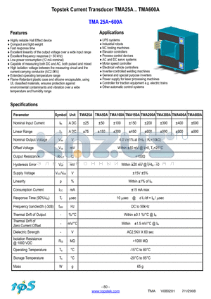 TMA25A datasheet - Topstek Current Transducer