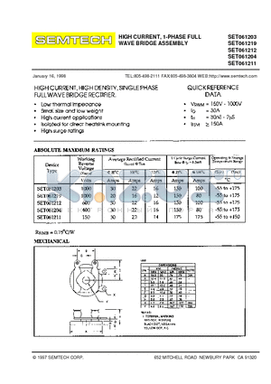 SET061204 datasheet - HIGH CURRENT, 1-PHASE FULL WAVE BRIDGE ASSEMBLY