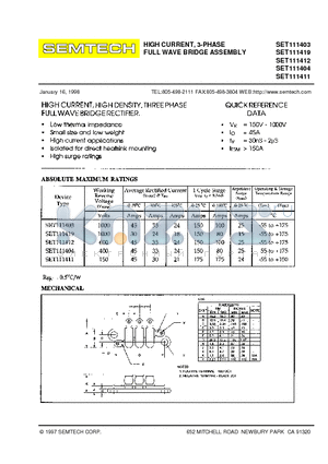 SET111403 datasheet - HIGH CURRENT, 3-PHASE FULL WAVE BRIDGE ASSEMBLY