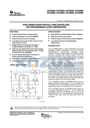 UCC38085D datasheet - 8-PIN CURRENT MODE PUSH-PULL PWM CONTROLLERS WITH PROGRAMMABLE SLOPE COMPENSATION