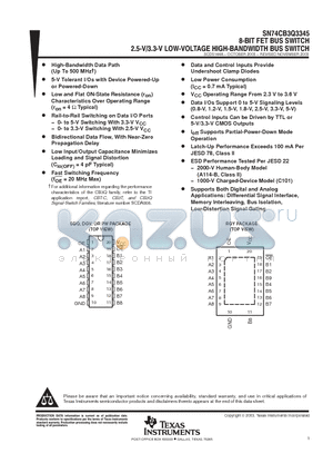 SN74CB3Q3345DGVR datasheet - 8 BIT FET BUS SWITCH 2.5V/3.3V LOW VOLTAGE HIGH BANDWIDTH BUS SWITCH