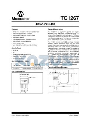 TC1267VET datasheet - 400mA PCI LDO