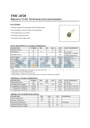 TMC-4F28 datasheet - High power VCSEL TO-46 metal can for general purpose