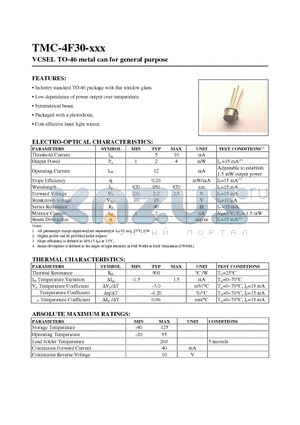 TMC-4F30 datasheet - VCSEL TO-46 metal can for gener al purpose