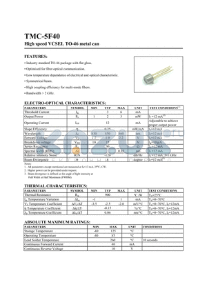TMC-5F40 datasheet - High speed VCSEL TO-46 metal can