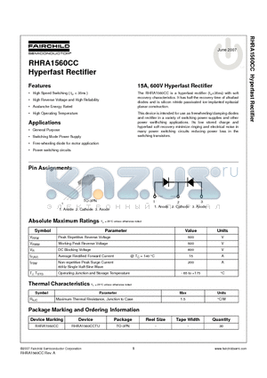 RHRA1560CC datasheet - Hyperfast Rectifier