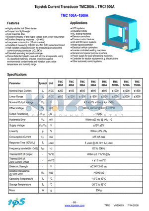 TMC100A datasheet - Topstek Current Transducer