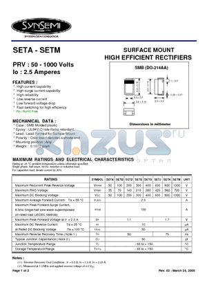 SETA datasheet - SURFACE MOUNT HIGH EFFICIENT RECTIFIERS