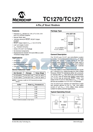 TC1270FERC datasheet - 4-Pin lP Reset Monitors