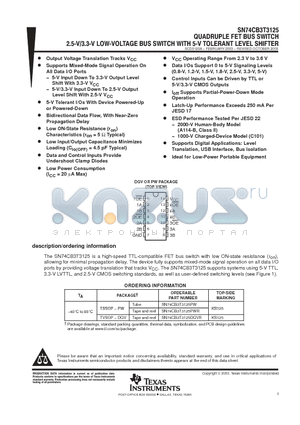 SN74CB3T3125 datasheet - QUADRUPLE FET BUS SWITCH