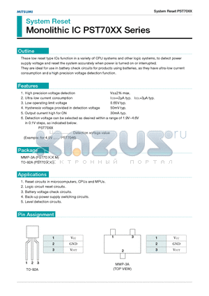 PST7020 datasheet - System Reset Monolithic IC PST70XX Series