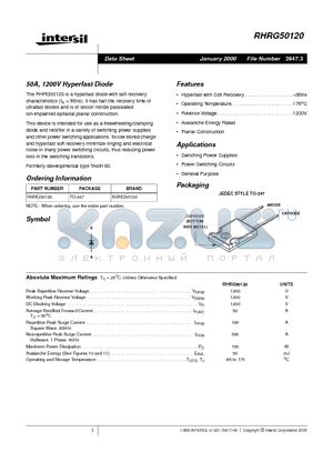 RHRG50120 datasheet - 50A, 1200V Hyperfast Diode