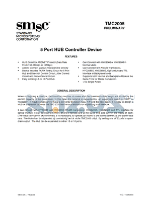 TMC2005 datasheet - 5 Port HUB Controller Device