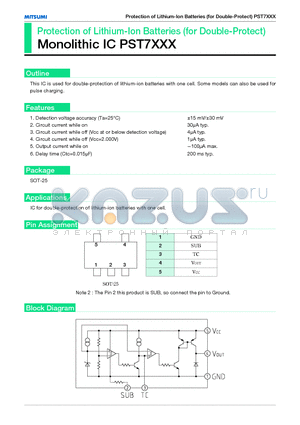PST7XXX datasheet - Protection of Lithium-Ion Batteries (for Double-Protect) Monolithic IC PST7XXX