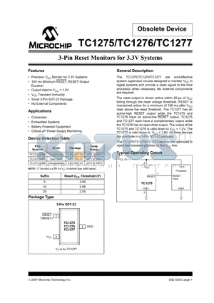 TC1277-5ENB datasheet - 3-Pin Reset Monitors for 3.3V Systems