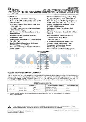 SN74CB3T3257PWR datasheet - 4-BIT 1-OF-2 FET MULTIPLEXER/DEMULTIPLEXER 2.5-V/3.3-V LOW-VOLTAGE BUS SWITCH WITH 5-V-TOLERANT LEVEL SHIFTER