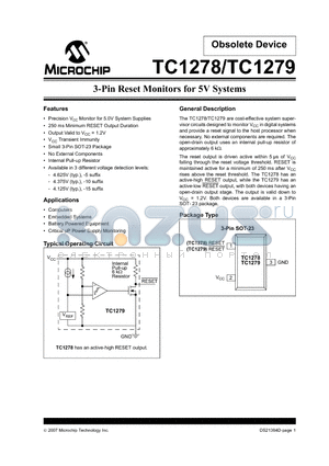 TC1278_07 datasheet - 3-Pin Reset Monitors for 5V Systems