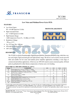 TC1301 datasheet - Low Noise and Medium Power GaAs FETs