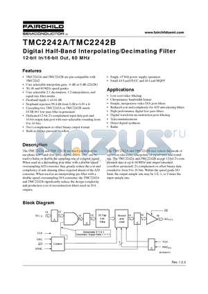 TMC2242AR2C2 datasheet - Digital Half-Band Interpolating/Decimating Filter 12-bit In/16-bit Out, 60 MHz