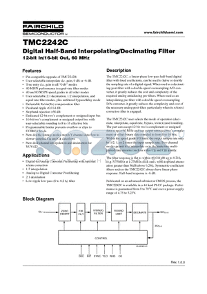 TMC2242CR2C datasheet - Digital Half-Band Interpolating/Decimating Filter 12-bit In/16-bit Out, 60 MHz