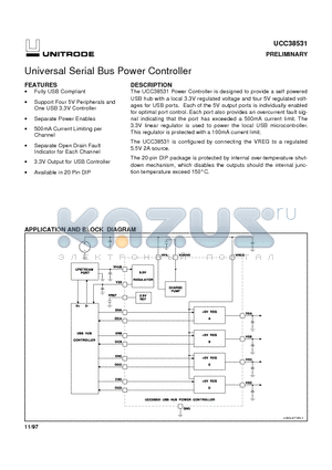 UCC38531 datasheet - Universal Serial Bus Power Controller