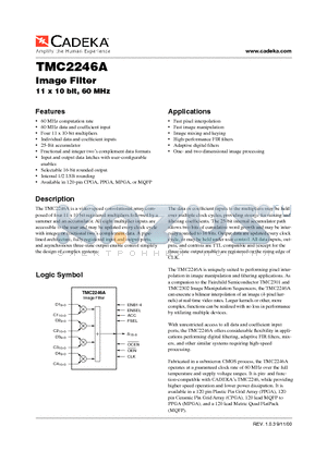 TMC2246AG1C2 datasheet - Image Filter 11 x 10 bit, 60 MHz