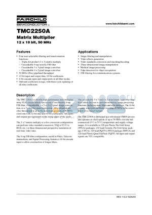 TMC2250A datasheet - Matrix Multiplier 12 x 10 bit, 50 MHz