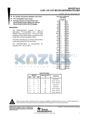 SN74CBT16214DL datasheet - 12-BIT 1-OF-3 FET MULTIPLEXER/DEMULTIPLEXER