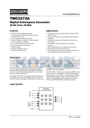 TMC2272A datasheet - Digital Colorspace Converter 36 Bit Color, 50 MHz